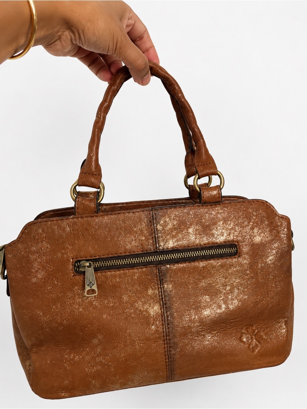 PATRICIA NASH Angelin Italian Leather Embroidered Gold Foil Satchel Bag EUC - Picture 2 of 8